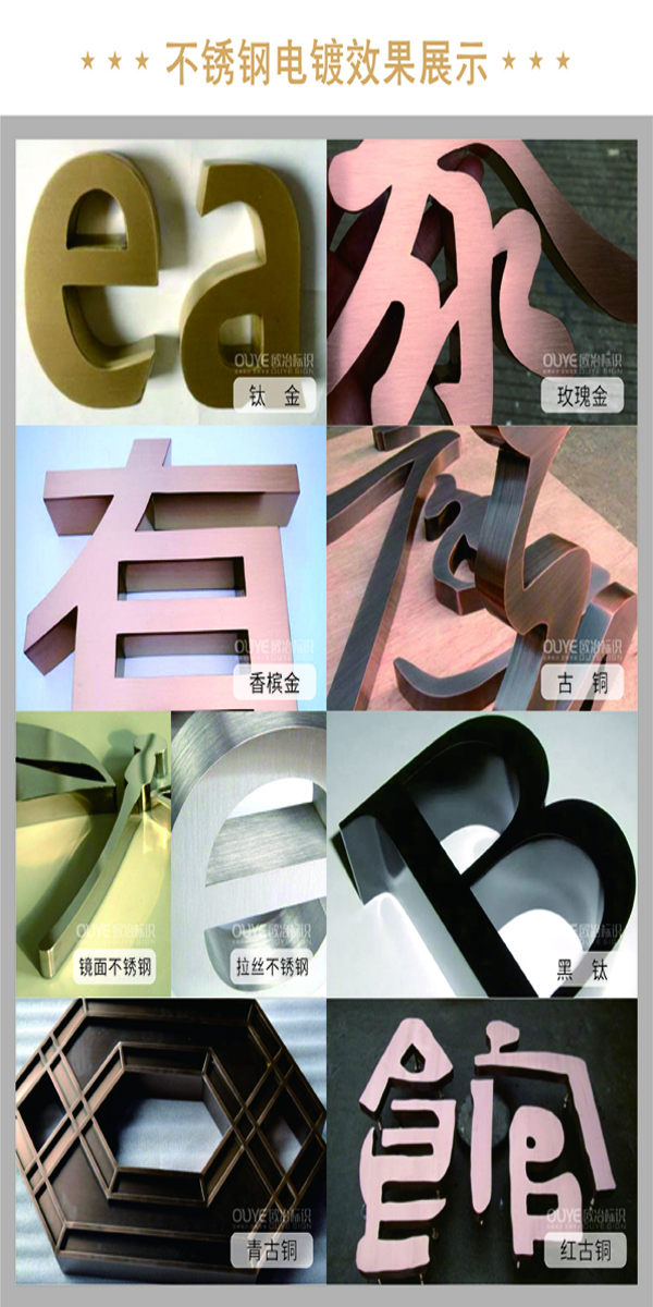 不銹鋼字、古銅字、鈦金字等各類金屬字工藝特點(diǎn)